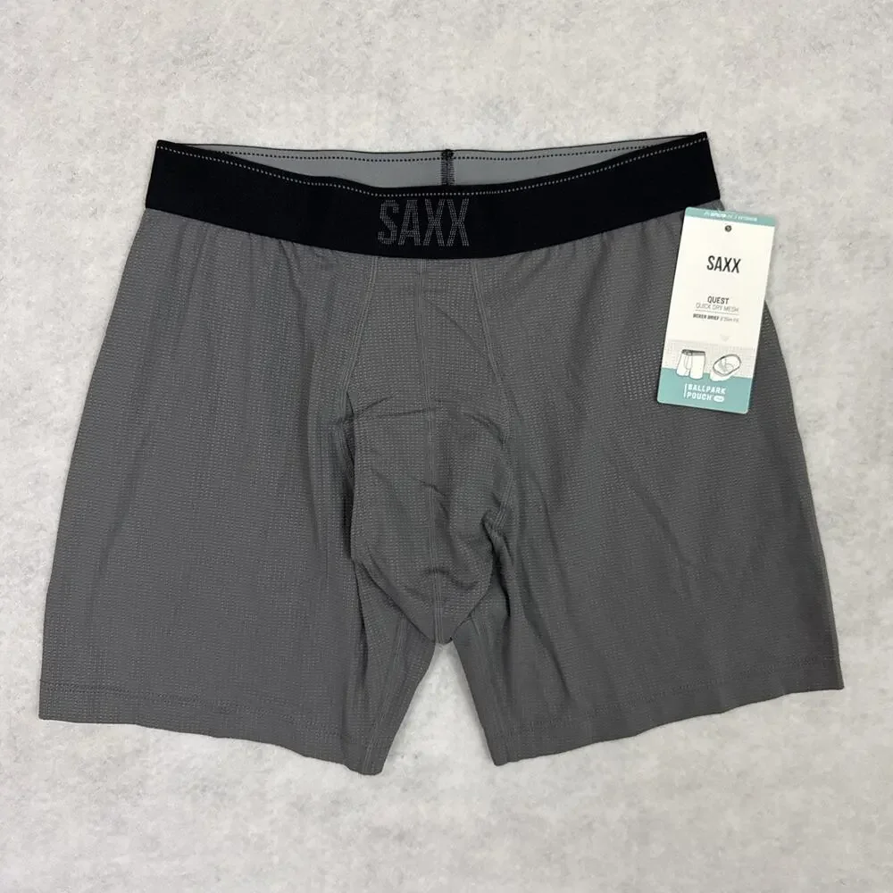 SAXX Boxer Briefs Men Small Gray Quest Ballpark Pouch Mesh Stretch NWT